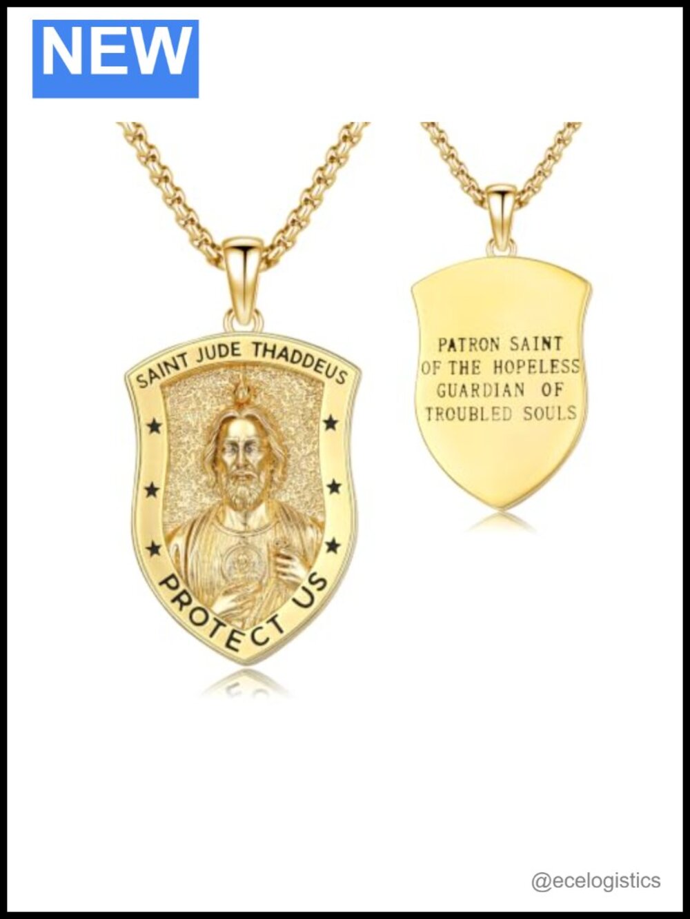 14K Gold Plated St Judas Thaddeus Pendant Necklace Catholic Jewelry Gift